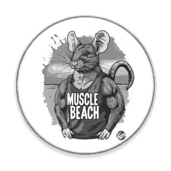 Rétro Bodybuilder Muscle Rat de plage - Magnet rond - blanc - Devant