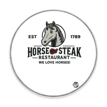 Lustiges Restaurant Design "Pferde Steak" Satire - Runder Kühlschrankmagnet - Weiß - Vorne