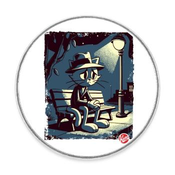a night in the park and a melancholic cat - Round  fridge magnet - white - Front