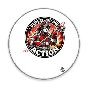 Ready for action, the firefighter - Round  fridge magnet - white - Front