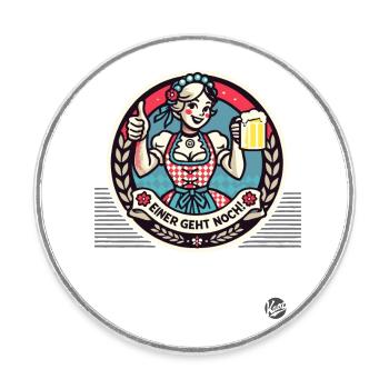 One more goes, thumbs up Dirndl girl with beer - Round  fridge magnet - white - Front