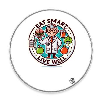 Eat Smart, Live Healthy: Brain Burger - Round  fridge magnet - white - Front