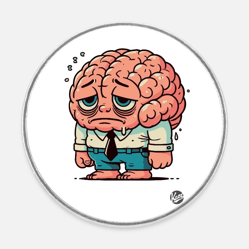Sad Clever Brain Man - Round  fridge magnet - white