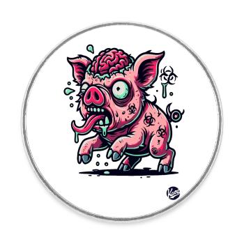 Rotten Brain – Funny Zombie Pig - Round  fridge magnet - white - Front