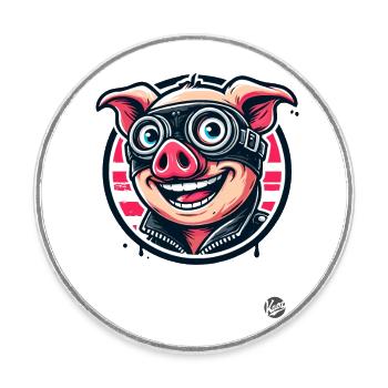 Old School Motorcycle Biker Pig - Round  fridge magnet - white - Front