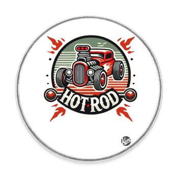 Voiture musclée Hot Rod enflammée - Magnet rond - blanc - Devant