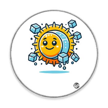 Ein cooler Eis-Würfel und eine fröhliche Sonne - Runder Kühlschrankmagnet - Weiß - Vorne