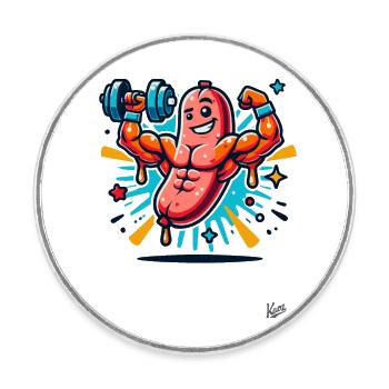Muskel-Bodybuilder Kraft-Wurst - Runder Kühlschrankmagnet - Weiß - Vorne