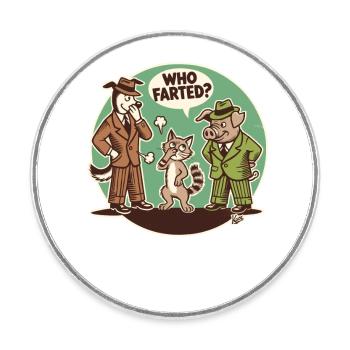 Who farted? Cat, dog or pig - Round  fridge magnet - white - Front