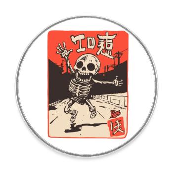 Japanese Edo Japan Retro Cartoon Skeleton - Round  fridge magnet - white - Front