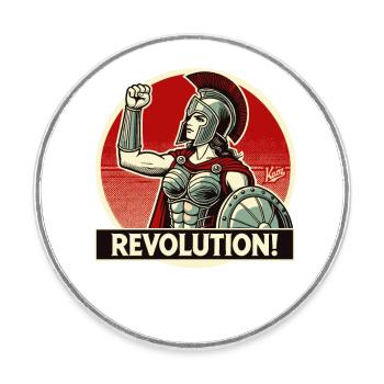 Spartan warrior raises fist for revolution - Round  fridge magnet - white - Front