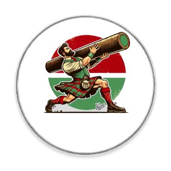 Homme écossais avec tronc en bois - Caber Toss - Magnet rond - blanc - Devant