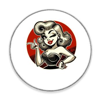 Retro-Blondine mit Zwinkern und Schnipsen - Runder Kühlschrankmagnet - Weiß - Vorne