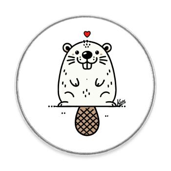 Cœur d’amour et drôle de castor - Magnet rond - blanc - Devant