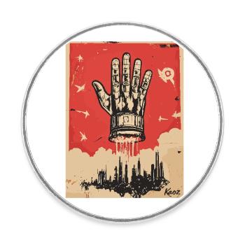 Die Hand im Propaganda Stil - Runder Kühlschrankmagnet - Weiß - Vorne