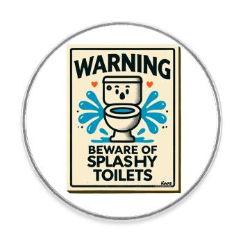 Attention : Attention aux éclaboussures de toilettes - Magnet rond - blanc - Devant