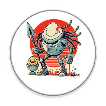 Alien Creature: Defender of the Breakfast Egg - Round  fridge magnet - white - Front