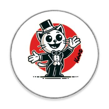 Host cat in tuxedo and top hat - Round  fridge magnet - white - Front