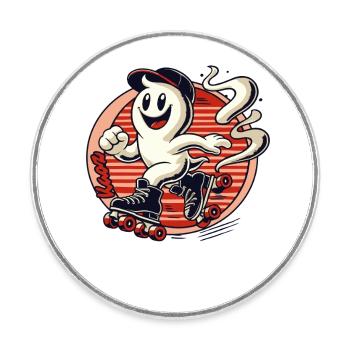 Smelly little ghost on roller skates - Round  fridge magnet - white - Front
