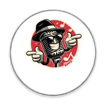 Coole Musik, Retro-Mikrofon Sonnenbrille und Hut - Runder Kühlschrankmagnet - Weiß - Vorne