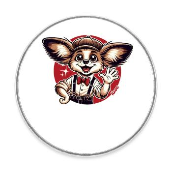 Lustiger Retro-Papillon-Hund - Runder Kühlschrankmagnet - Weiß - Vorne