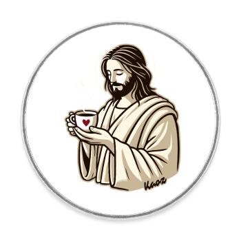 Jesus guy loves coffee - Round  fridge magnet - white - Front