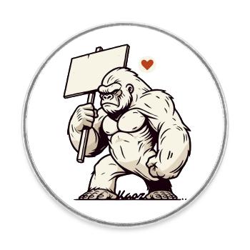 Wild gorilla, your text on a sign - Round  fridge magnet - white - Front
