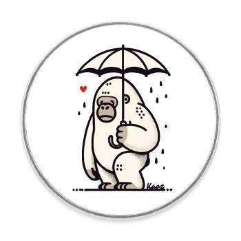 gorille triste avec parapluie - Magnet rond - blanc - Devant