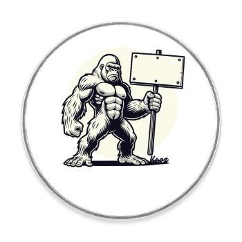 Strong gorilla with a blank shield: Your text here! - Round  fridge magnet - white - Front
