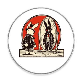 Düsterer Hase vor zerbrochenem Spiegel - Runder Kühlschrankmagnet - Weiß - Vorne