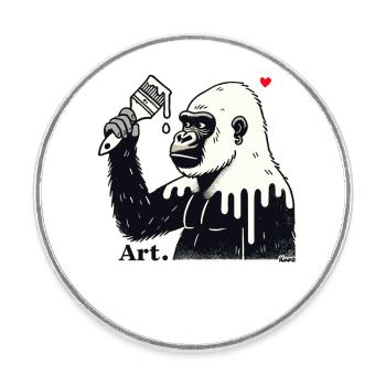 Gorilla Künstler, Kund mit Pinsel und Farbe - Runder Kühlschrankmagnet - Weiß - Vorne