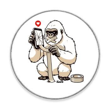 Le gorille blanc répare un téléphone portable cassé - Magnet rond - blanc - Devant