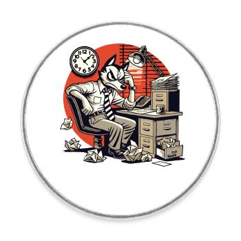 Agacé au bureau Loup dans un costume design rétro - Magnet rond - blanc - Devant