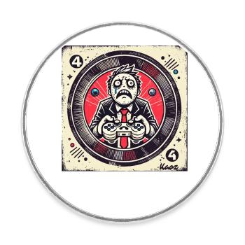 Intense gamer in a suit and retro style - Round  fridge magnet - white - Front