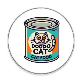 Retro Katzenfutter-Dose „Doodo Cat“ - Runder Kühlschrankmagnet - Weiß - Vorne