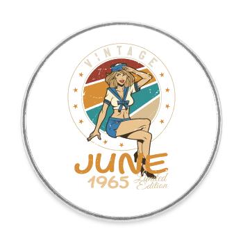 Millésime 1965 - Né en Juin 1965 - Magnet rond - blanc - Devant