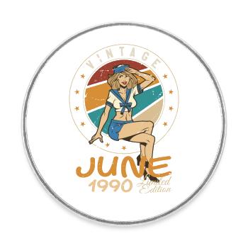 Vintage 1990 - Born In June 1990 - Round  fridge magnet - white - Front