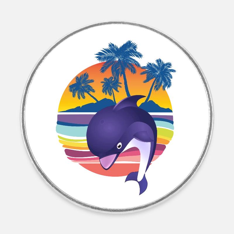 Beach dolphin - Round  fridge magnet - white