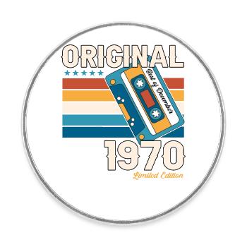 53e anniversaire Cassette décembre Vintage des années 1970 - Magnet rond - blanc - Devant