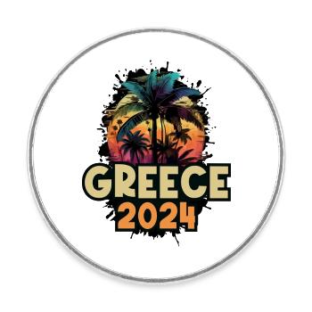 Greece 2024 Holiday Saying - Round  fridge magnet - white - Front