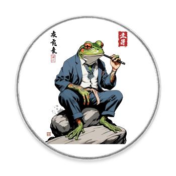 Elégante Yokai Frog Japan Streetwear - Magnet rond - blanc - Devant