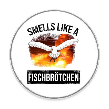 Möwe jagd Fischbrötchen - seagull norddeutsch moin - Runder Kühlschrankmagnet - Weiß - Vorne