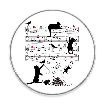 Notenblatt Katzen Herzen Musik Amsel - Runder Kühlschrankmagnet - Weiß - Vorne
