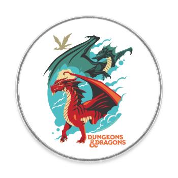 Dungeons And Dragons Dragon Vert Et Rouge - Magnet rond - blanc - Devant