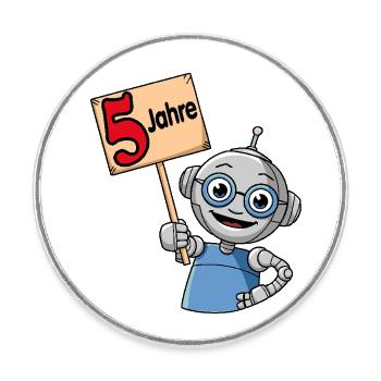 Fünf Jahre 5. Geburtstag kleiner bunter Roboter - Runder Kühlschrankmagnet - Weiß - Vorne
