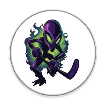 Alien Hockey Player – Sci-Fi Sports Crossover Art - Round  fridge magnet - white - Front
