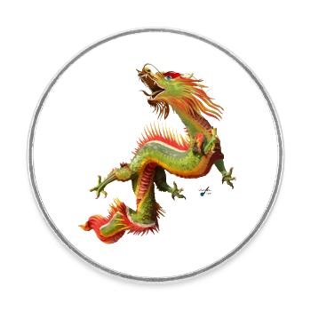 Dragon chinois - Magnet rond - blanc - Devant