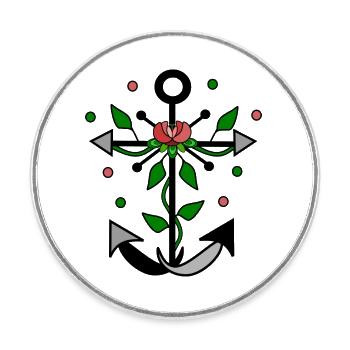 Blumiger Anker - Runder Kühlschrankmagnet - Weiß - Vorne