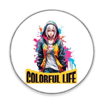 Fille d’anime avec des taches de couleur - Magnet rond - blanc - Devant