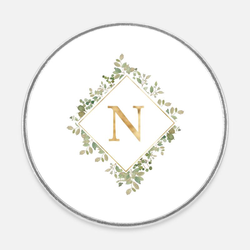 N Monogram Eucalyptus Wreath - Round  fridge magnet - white